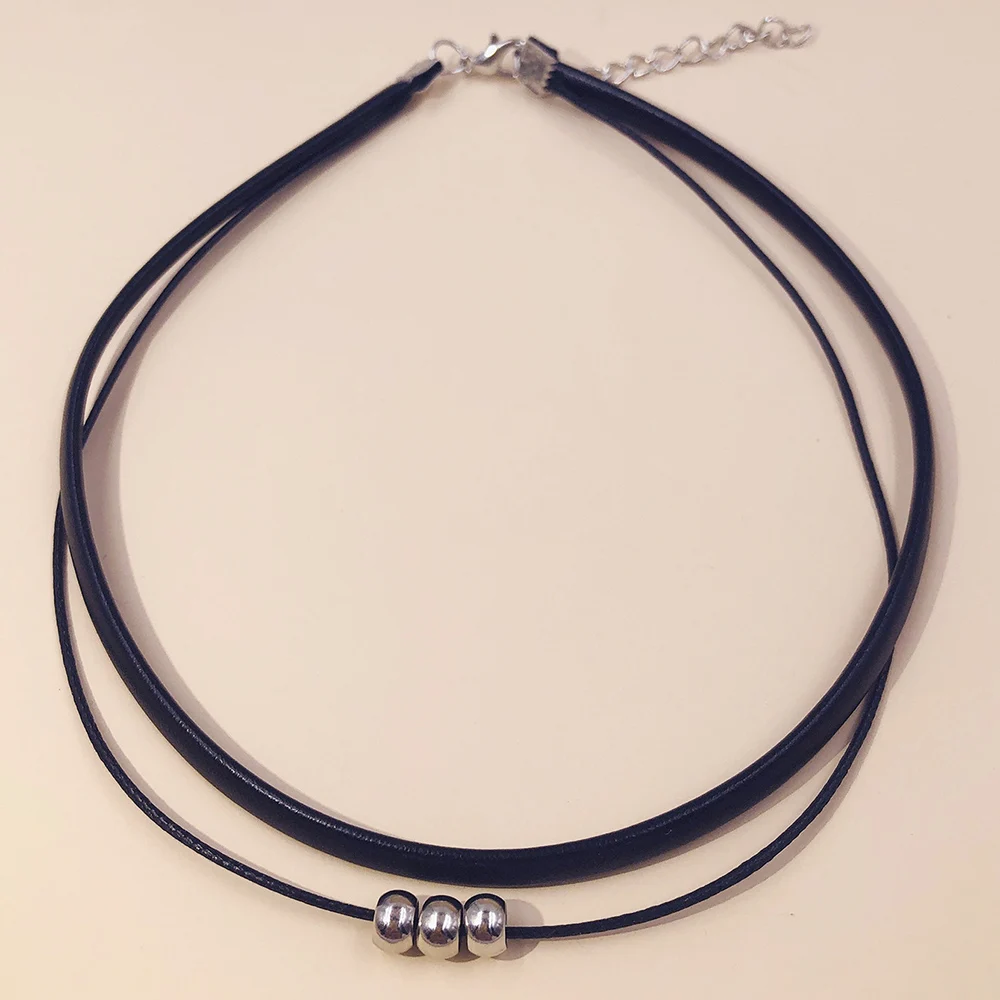 Classic Gothic Tattoo Black Leather Choker Necklace For Women Beads Pendant Charm Necklaces Boho Jewelry Christmas Gift X0159