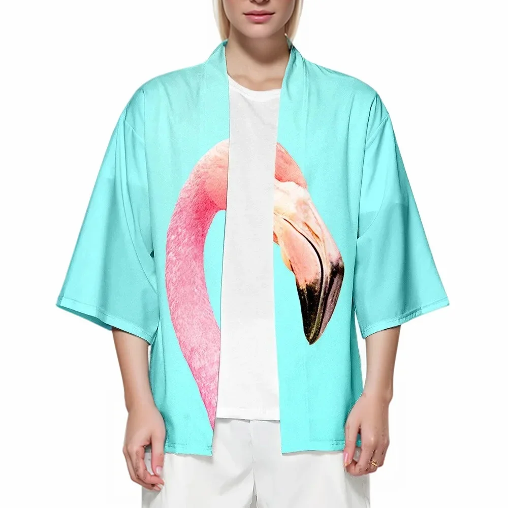 Summer Flamingoes Kimono Unisex Hawaiian Shirt Beach Tops Casual Loose Yukata Aesthetic Bathrobes Fashion Kimonos Trendy Outwear