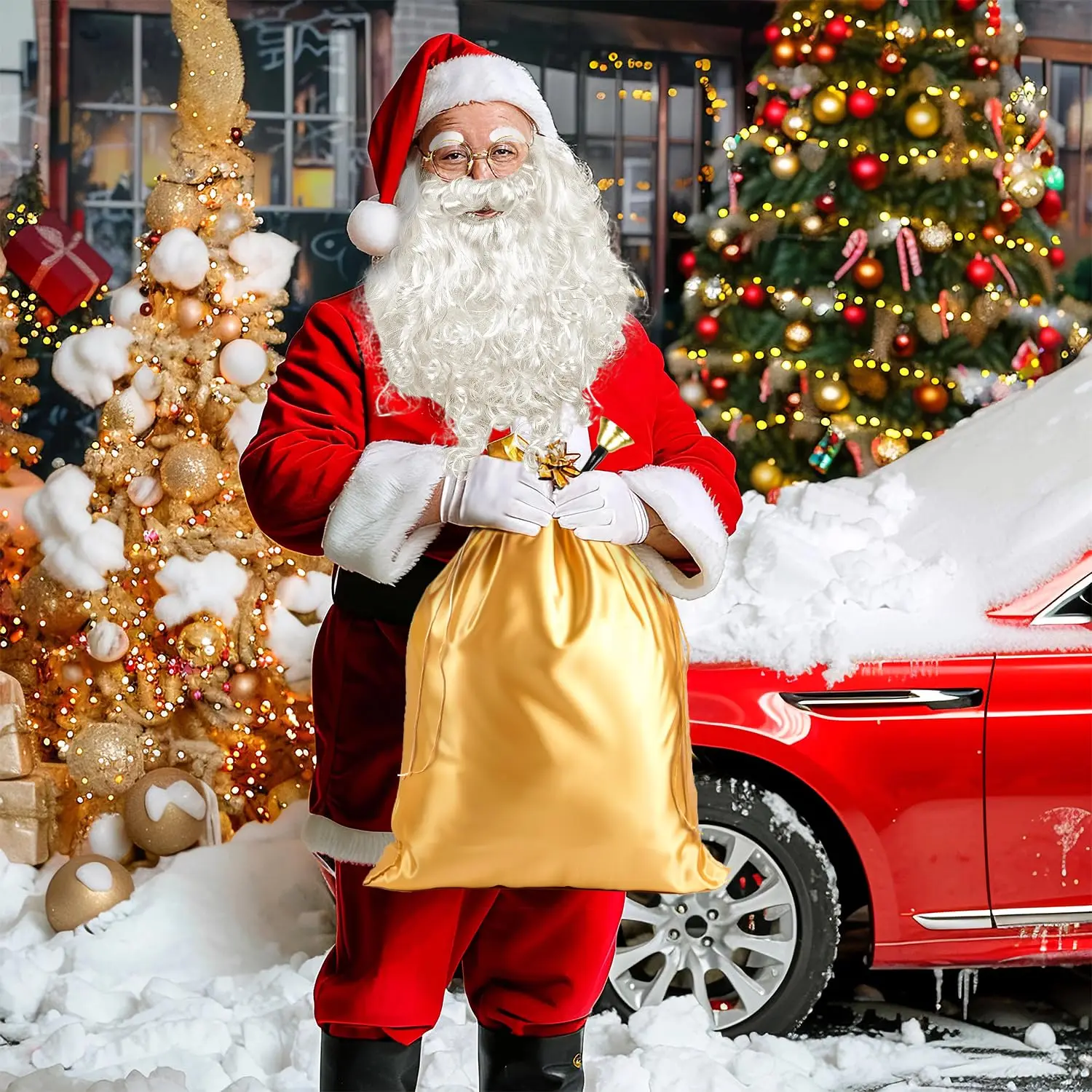 Realistisches Weihnachtsmann-Bart-Kostüm-Zubehör, lustiger gefälschter Schnurrbart für Weihnachtsfeiern, weiße lange haarige Requisiten für Erwachsene, Dekoration