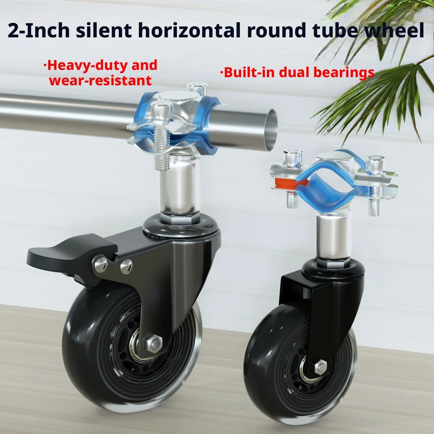 4 Pcs 2 Inch Tube Outer Diameter 12-51MM Universal Wheels Transverse Casters Silent Polyurethane Steering Brake Durable Bearings