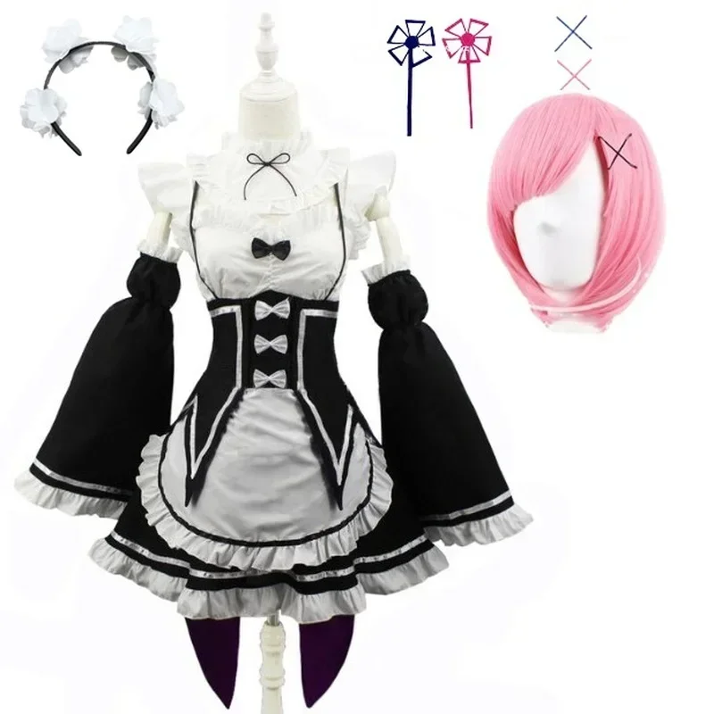 Anime Ram/Rem Lolita Maid Cosplay Costumes Vestido Re:zero Kara Hajimeru Isekai Seikatsu Halloween Costumes for Women Loli Dress