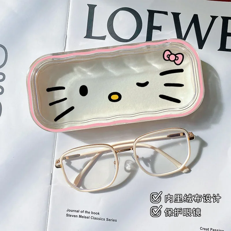 MINISO Sanrio Hello Kitty Glasses Storage Box Anime Kawaii Cute Cartoon Girly Heart Sunglasses Protective Case Gifts for Girls