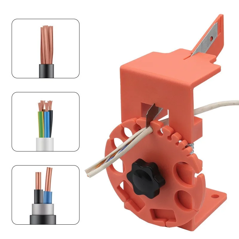 Manual Wire Stripper Cable Stripping Tool Adjustable Handheld Stripper with Plastic Rubber Grip, 10 Blades, Plastic & Metal