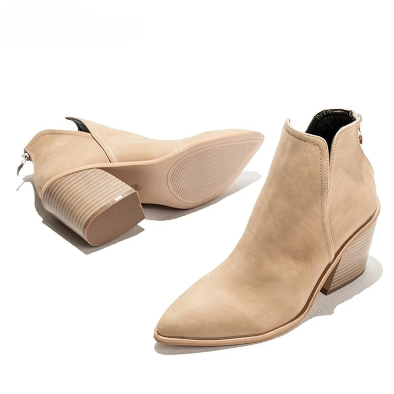 

Aneikeh Western Cowboy Ankle Boots Street Punk Style Autumn Winter Casual Women Snake Short Booties High Heels Shoes