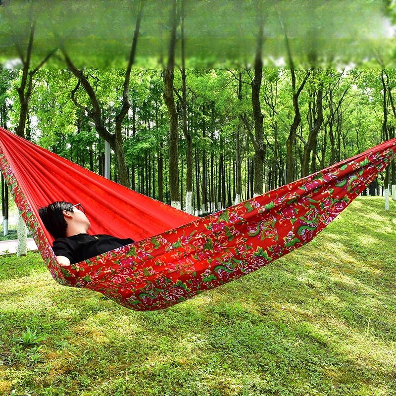 

Double-layer outdoor hammock Portable anti-rollover load-bearing strong parachute cloth camping single double hammock