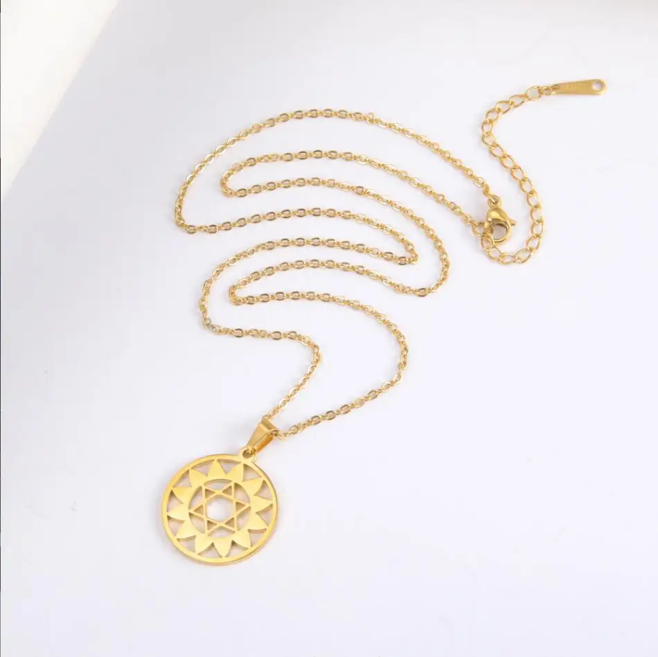 1PC David Star Men Pendant Necklace Gold Color sunflower Charms Judaica Israel Religious Symbols Supernatural Jewelry F1465