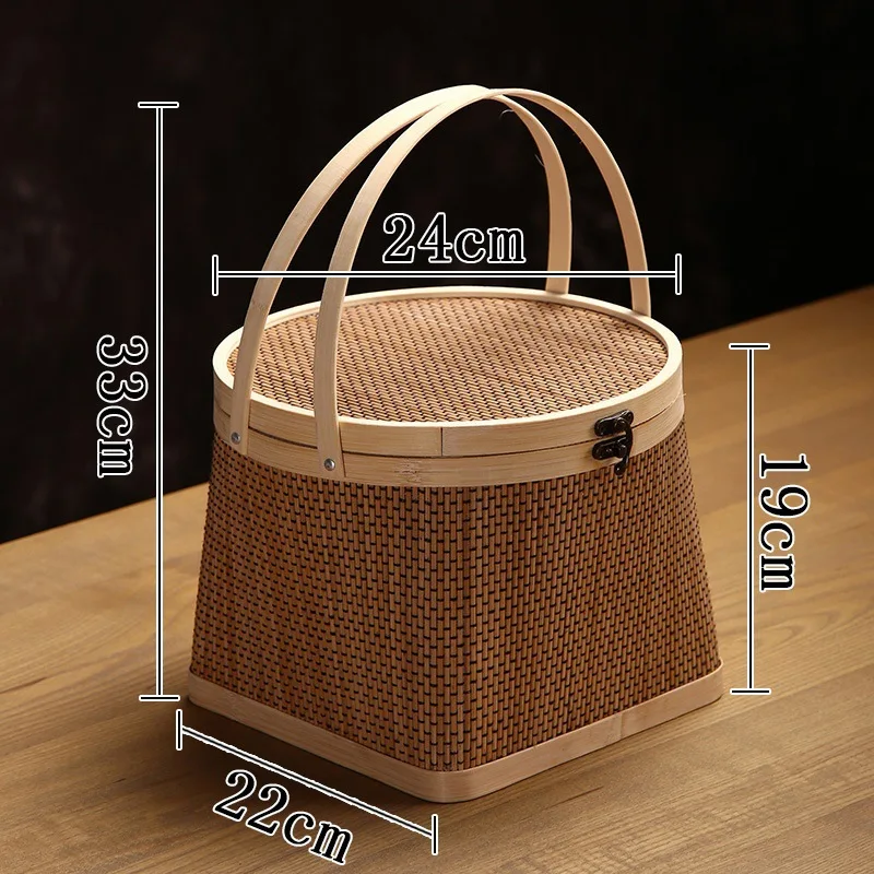 Outdoor Picnic Cabas Bamboo Gift Dragon Boat Festival Ordinary Moon Cake Box Basket Rattan Fruit Shop Commercial Use