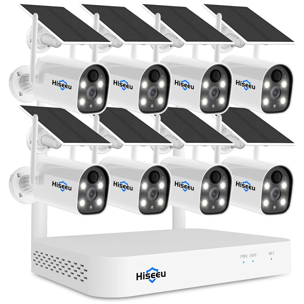 Hiseeu H.265 4MP 8 قناة في الهواء الطلق اتجاهين الصوت IP اللاسلكية Cctv كيت مراقبة المنزل واي فاي Nvr نظام الكاميرا الشمسية بطاقة SD ، nvr #1
