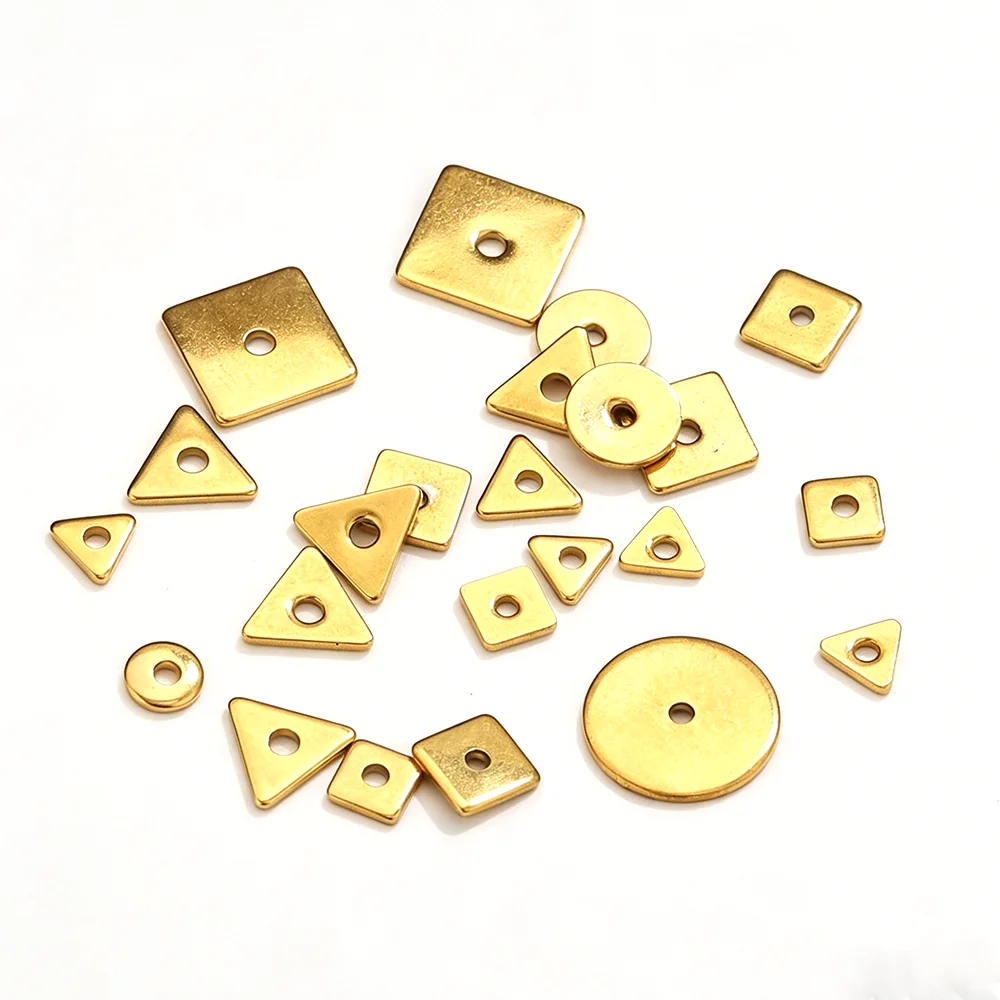 50 Stück/Los Edelstahl Runde Quadratische Dreieckige Flache Abstandshalter-Perlen DIY-Charms-Perlen für Schmuckherstellung – Detail 2