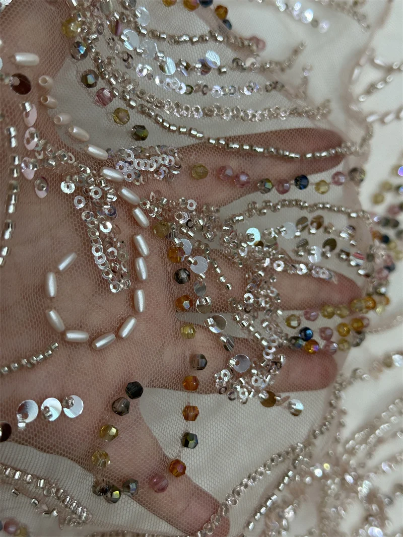 Französisch schwere Perlen Spitze Stoff afrikanische Pailletten Bräutigam Spitze Netz stoffe für Hochzeits feier Kleid RJW-1259