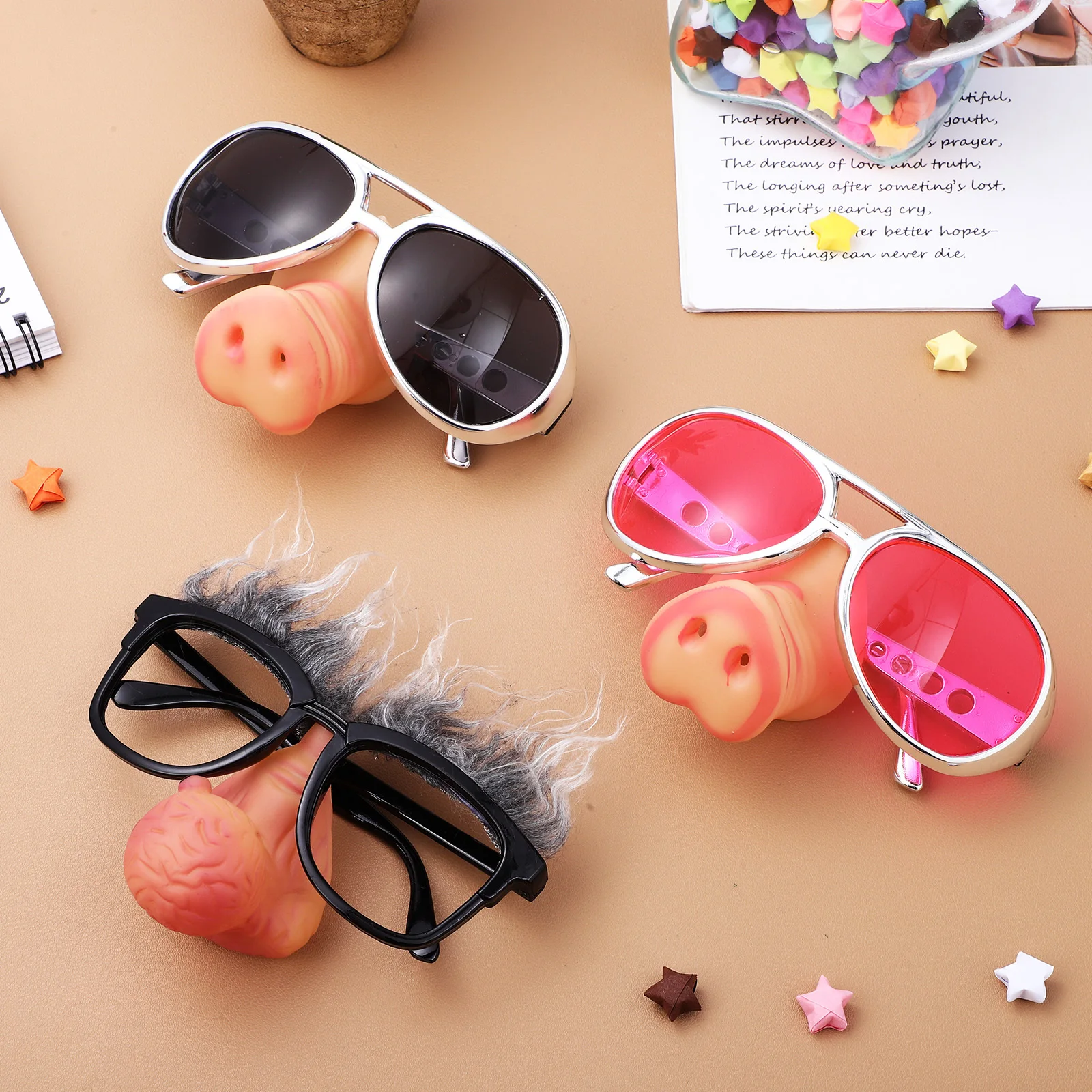 Accessoires de nez de cochon, 3 pièces, lunettes créatives pour jeux de fête, cabines Photo, confortables, tenue toute la journée, lunettes de fête unisexes