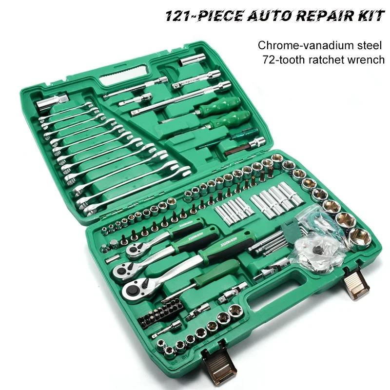 121 Pcs Set Auto Repair Tool Box Sleeve Wrench Household Car Repair Kit Ratchet Repair Hand Tools Tire Disassembly view 2