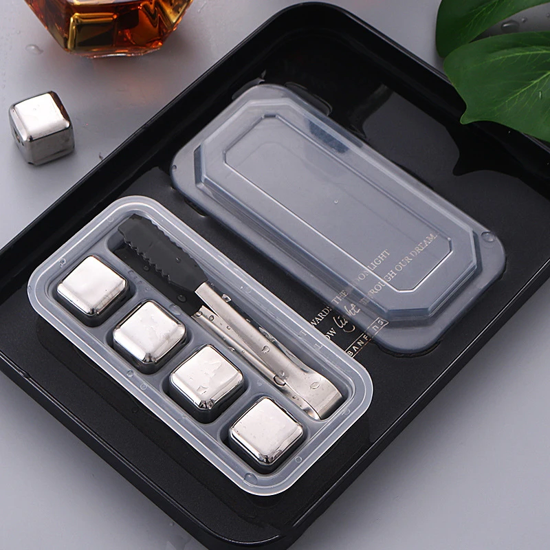 304 Stainless Steel Ice Cubes with Ice Clip Whiskey Beer Iced Artifact Household Quick Frozen Ice Wine Set with Metal Ice Granul