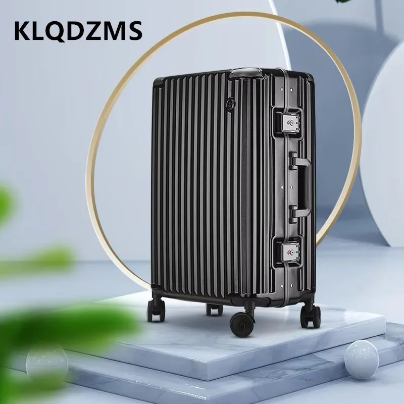 KLQDZMS High Quality Luggage 20 Inch PC Boarding Case 22"24"26"Front Opening Trolley Case USB Charging Women's Cabin Suitcase