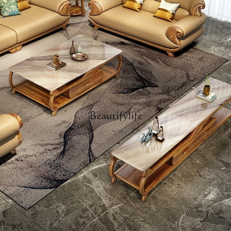 European ebony coffee table TV cabinet marble high-end storage furniture