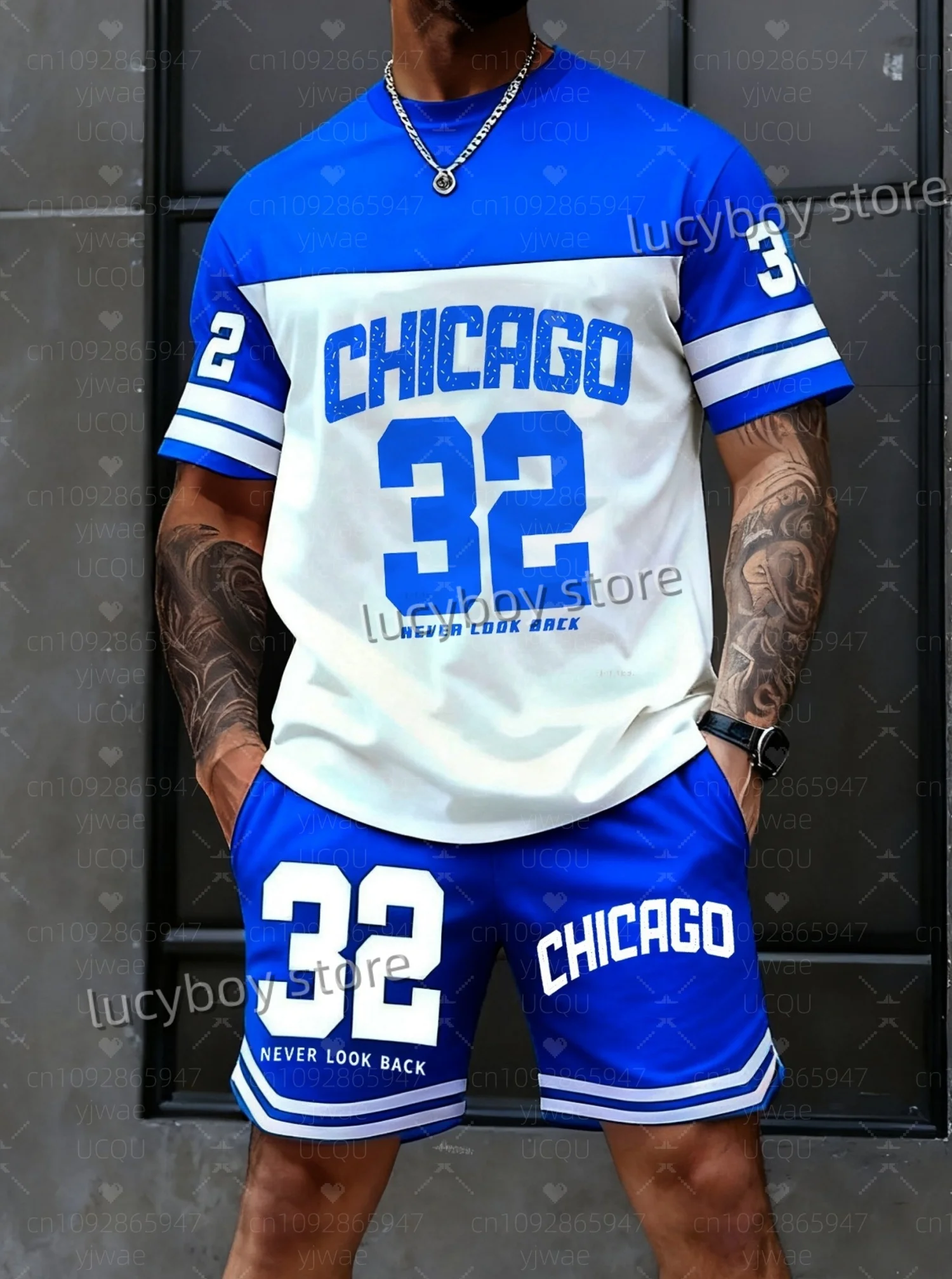 Summer Men number 32 Print Set Short Sleeve football t-shirt Shorts Set Adult  Jogging Plus Size Tracksuit 2 Piece Set