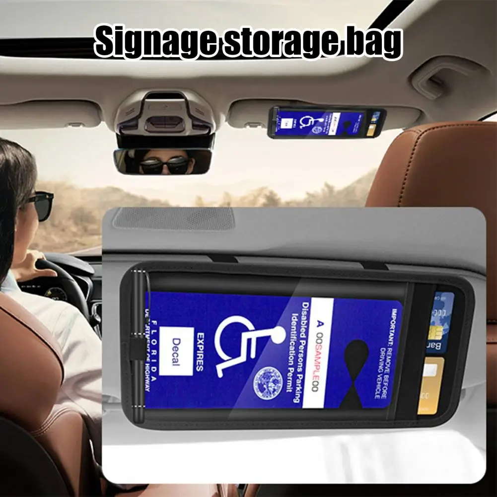 Sun Visor Placard Storage Bag Universal Handicap Placard Holder with Pen Holder Easy to Install for Car for Accessibility