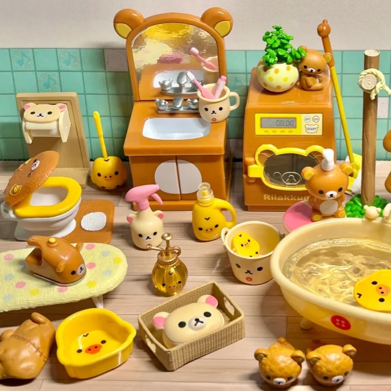 Re-Ment Rilakkuma Kuma Bathroom Model Blind Box Comfortable Collectible Toy Ornaments for Kids Gift Action Figure