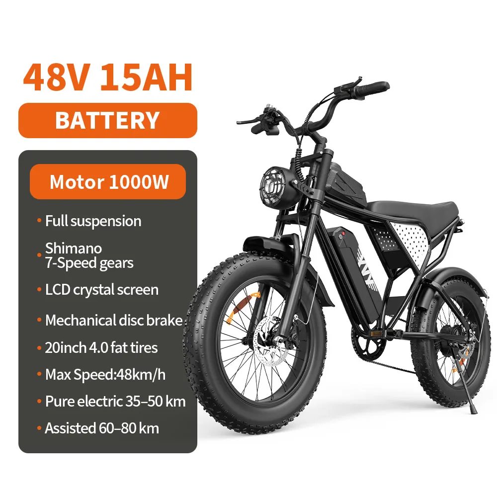 New Off-Road Electric Bike 2000W motor 52V40AH lithium battery 20 inch Tire 60km/h E-bike Mountain Snow riding Electric bicycle