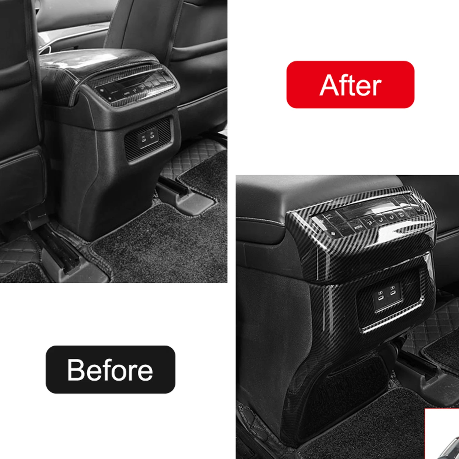 Car Accessories For Nissan Pathfinder R53 2021 2022 2023 2024 Carbon Fiber Grain Interior Rear Air Vent Outlet Cover Trim 2pcs view 6