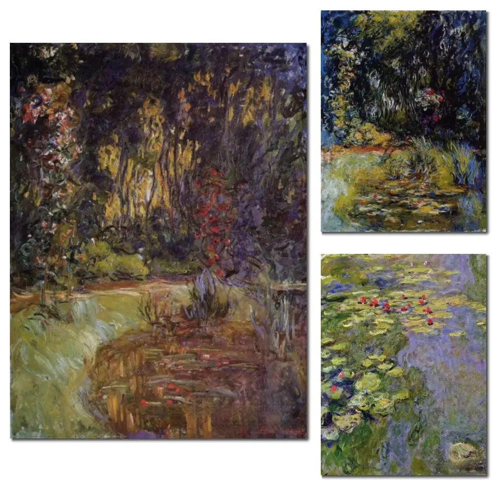 

Small Size Oil on Canvas Claude Monet Yellow Lilac Water Lilies Hand Painted Picture Landscape for Office Study Room Wall Decor
