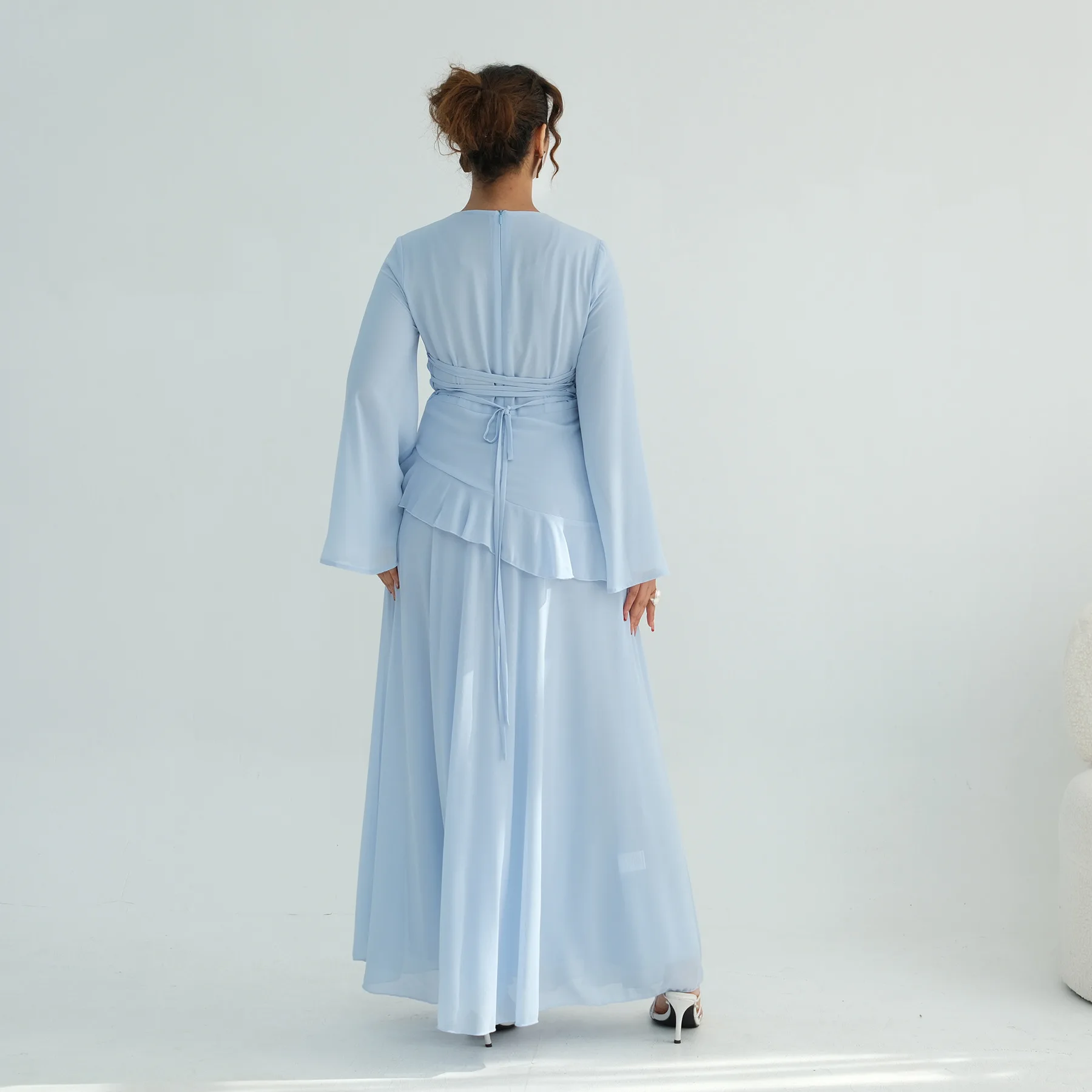 

Muslim Dress Chiffon Abaya Women Long Sleeve Pleated Sundress Robe Caftan Femme Vestidos Femme Autumn Dresses Evening Vestidos