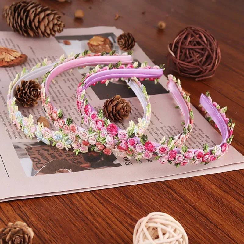 Boho Daisy Girls Headbands Colorful Embroidered Flower Hairbands Sweet Floral Hair Hoop Headwear Kids Hair Accessories