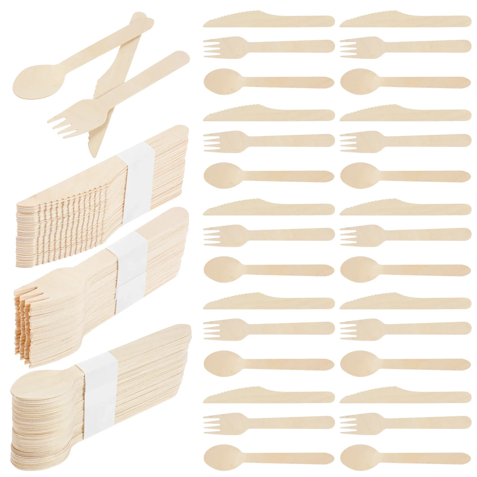 

360Pcs Party Disposable Wooden Tableware Set Forks Spoons Knives Parties Wedding Cafes Environmentally Friendly Wooden Tableware