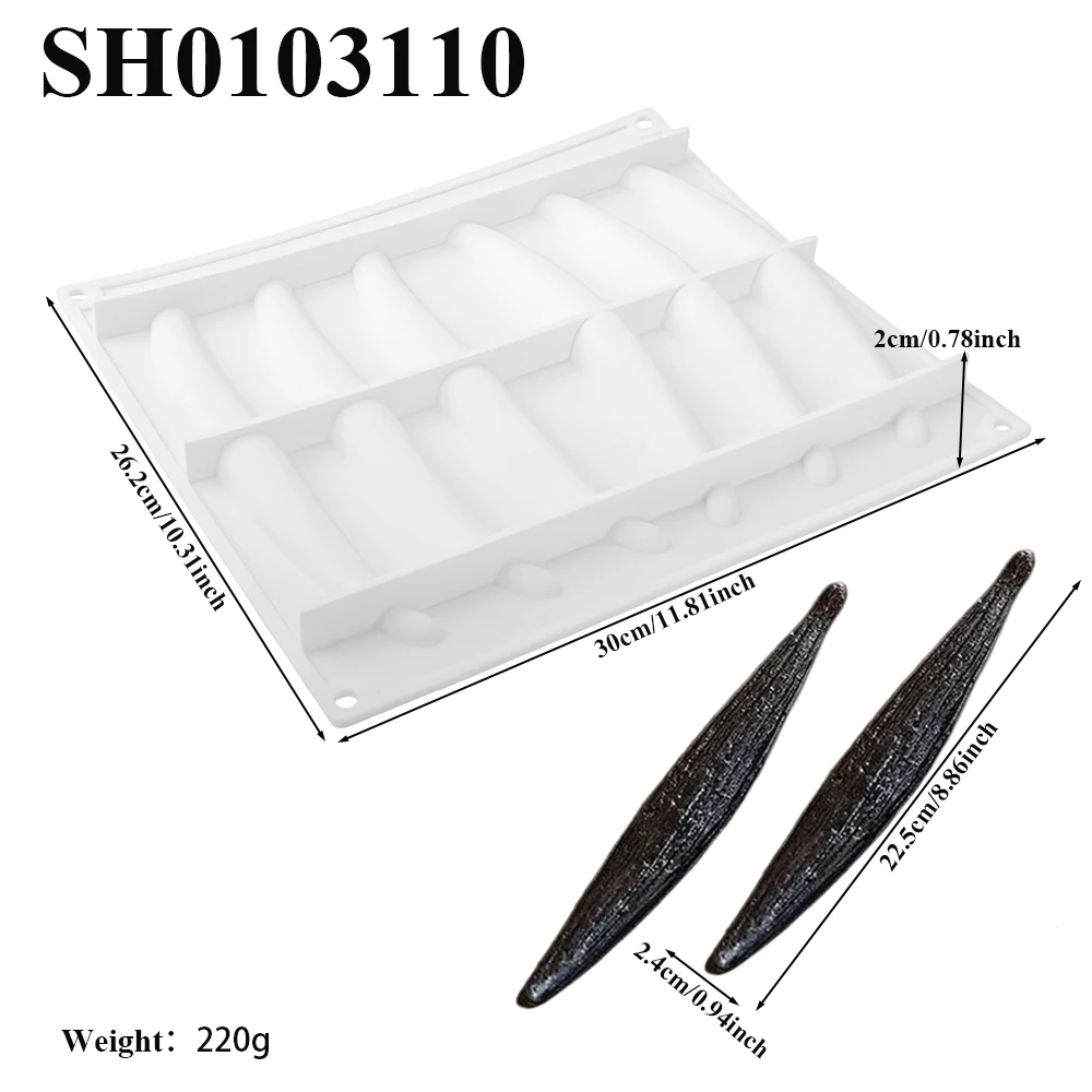 1 or 6 or 10-Cell Vanilla Pod Design Chocolate Mold Dessert Baking Tools Kitchen Silicone Bakeware Food Grade Cake Mould