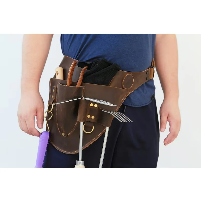 

Steampunk Retro Pocket PU Leather Brown Garden Tool Multifunctional Waist Bag Viking Knight Cosplay Storage Bag Accessories