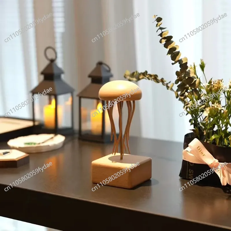 Swimming Jellyfish Wooden Handcraft, Kinetic Desktop Ornament & Home Decor, Unique Birthday Gift & Toy