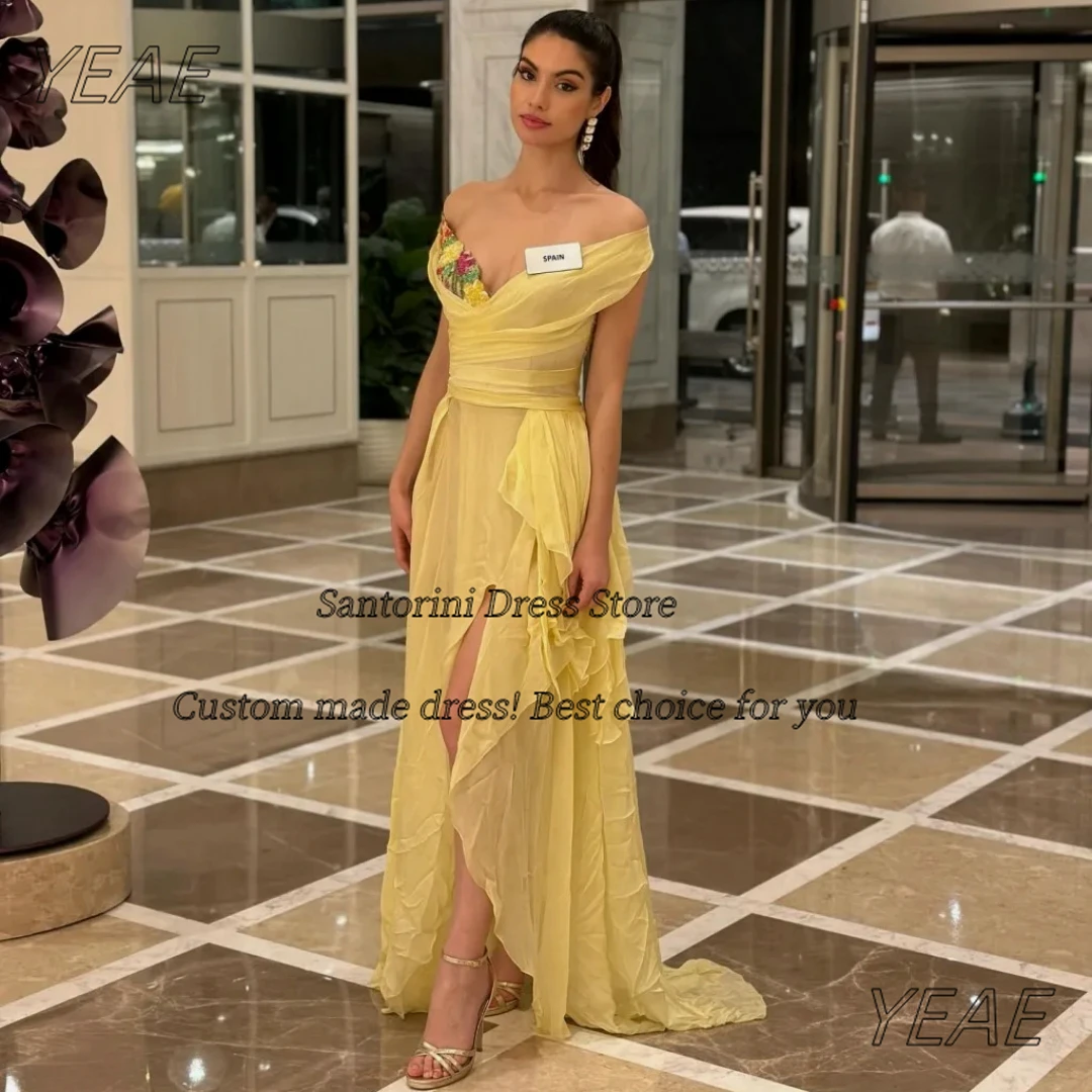 

Санторини индивидуальные красочные украшения платья для выпускного вечера с открытыми плечами и пуговицами сзади платье для особых случаев вечерние платья с разрезом по бокам