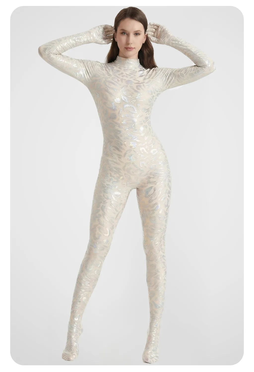 Sexy Women Long Sleeve Gloves Glossy Jumpsuit Zentai Suit Fitness Print Bodycon Plus Size Yoga Playsuit