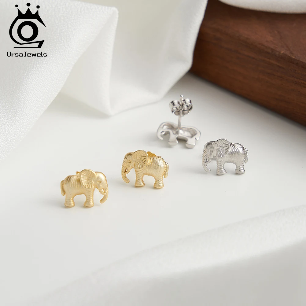 ORSA JEWELS Soild 925 Sterling Silver Elephant Stud Earrings Cute Animal Dainty Earrings Original Jewelry for Women 1 Pair SE404