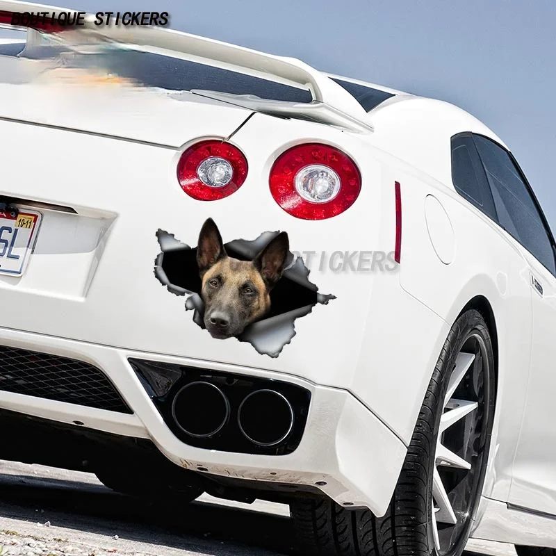 

Creative Animal Belgian Malinois Car Stickers Torn Metal Decal Reflective Stickers Waterproof Shepherd Pet Dog Car Decals