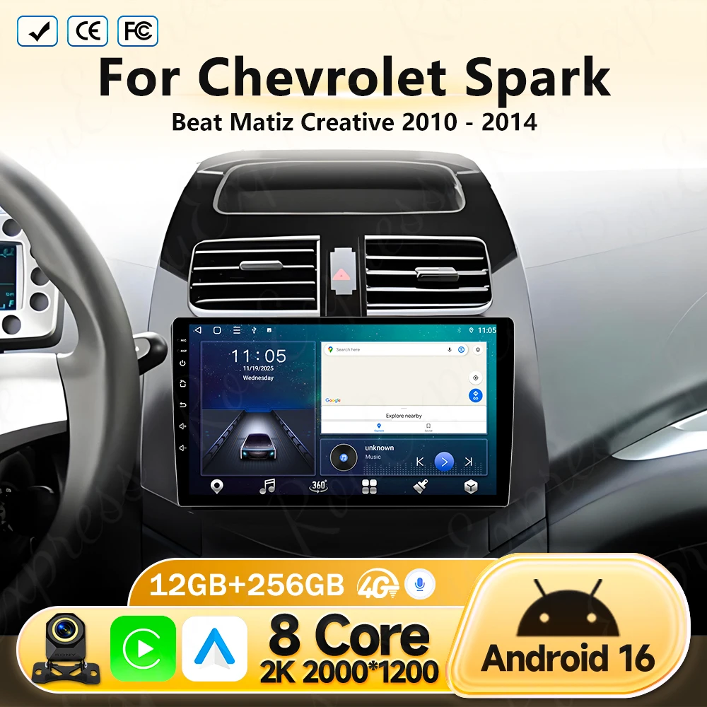 

Автомобильная стереосистема 4G WIFI для Chevrolet Spark Beat Matiz Creative 2010-2014, Android 16, Carplay, мультимедийный видеоплеер, головное устройство