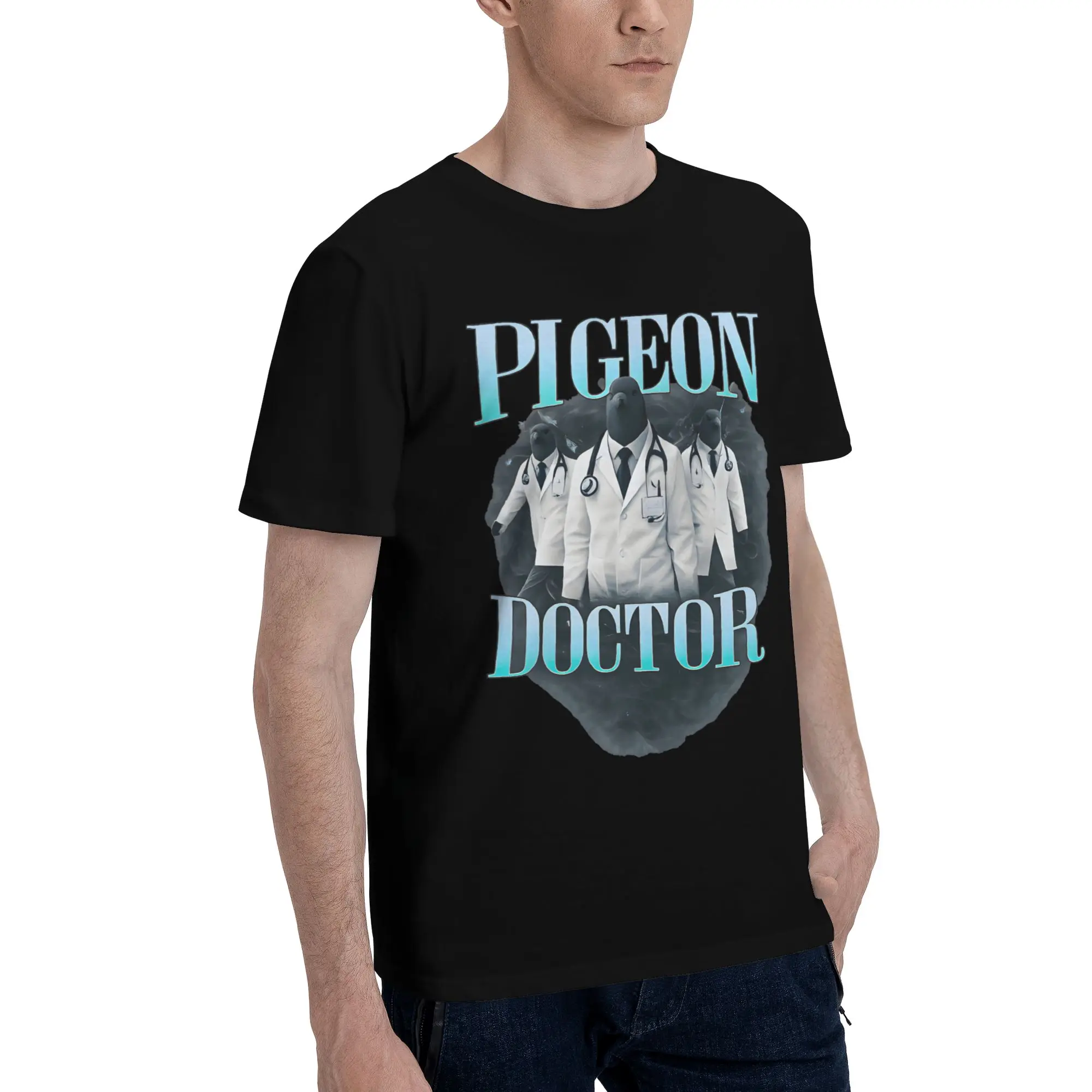 Pigeon Doctor Meme Men T Shirts Pigeon Doctor Meme  Novelty Tees Short Sleeve Crew Neck Cotton Printed Clothes T-Shirt