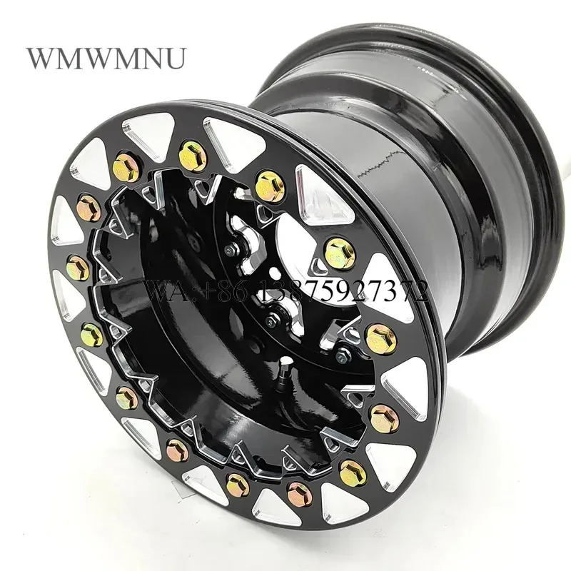 Wmwmnu 10x8 Inch ATV UTV Wheel Aluminum 3 Piece Beadlock Rims Offset 3+5 4x115 Black