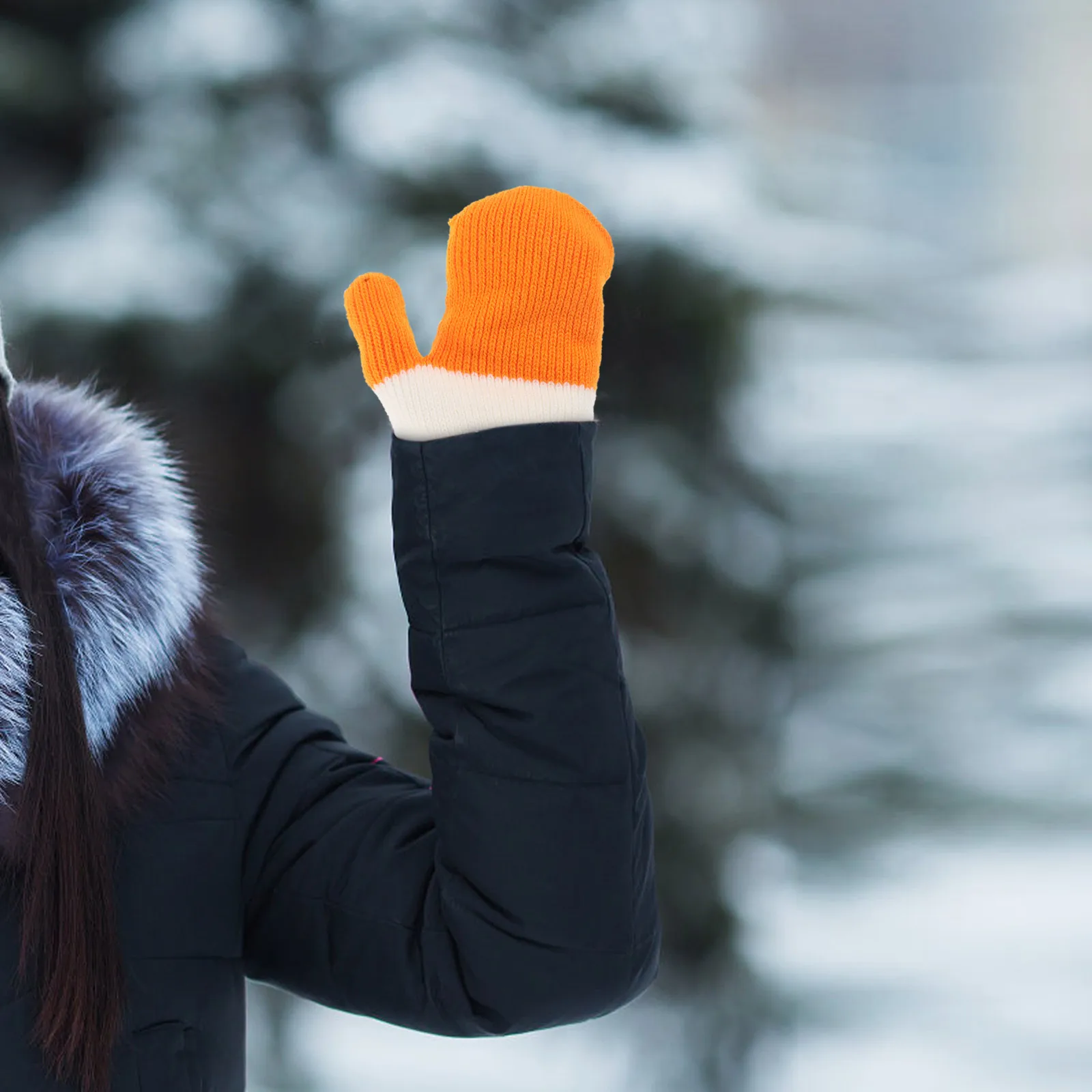 

Furry Warm Thickened Knitted Mittens Winter For Women Cold Weather Windproof Warmth Protection Outdoor Activities Stretch Fleece