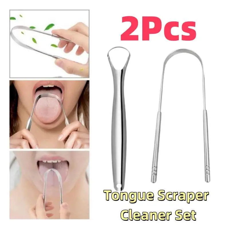 

1/2 Pcs Reusable Stainless Steel Useful Tongue Scraper Cleaner Fresh Breath Cleaning Coated Tongue Oral Hygiene Care Tools