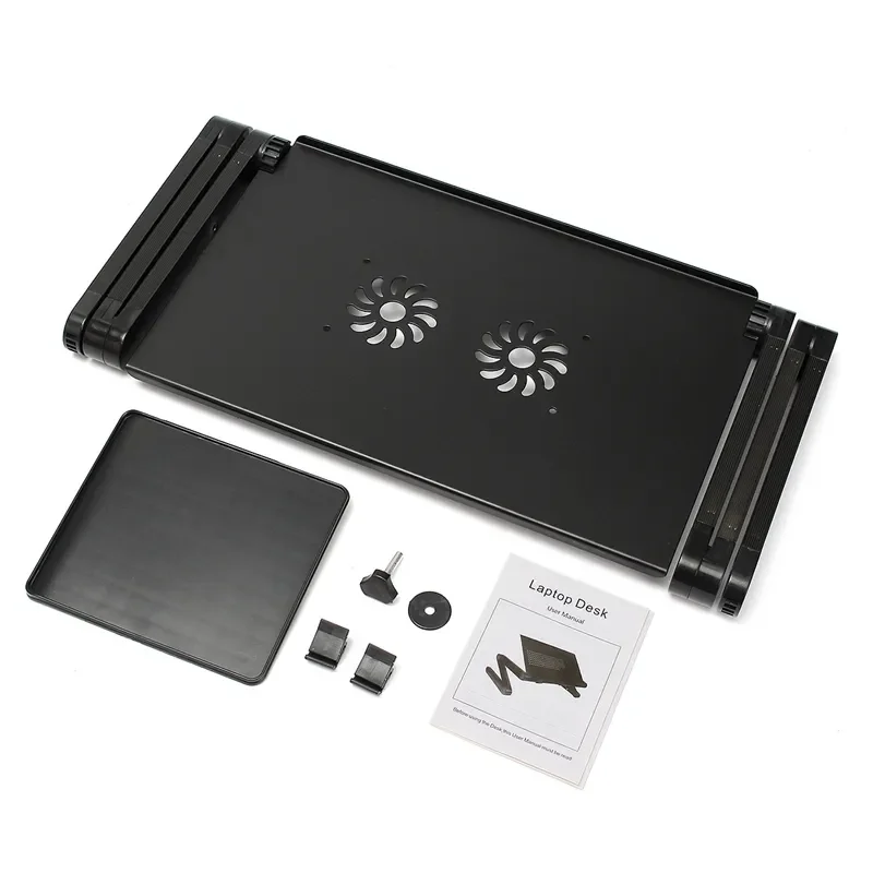 Imagem -06 - Dobrável e Ajustável Laptop Desk Stand Suporte de Mesa Durável Alumínio Bandeja com Refrigeração Dual Fan Mouse Pad Grau