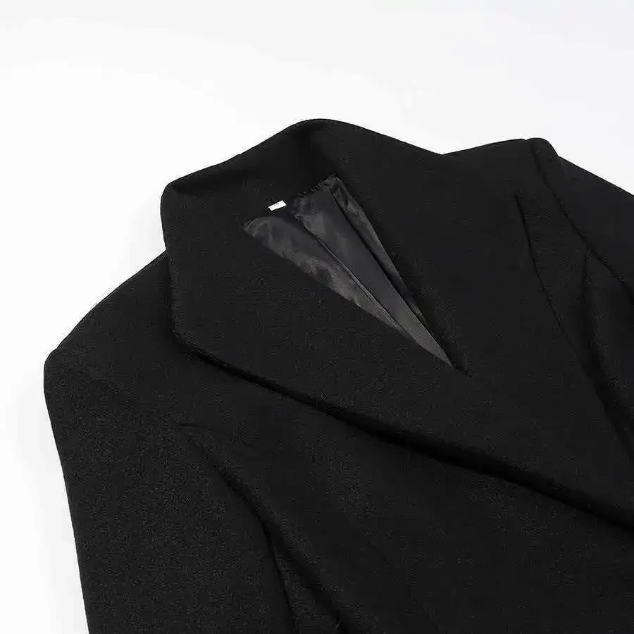 Women Shoulder Pad Slim Waist Long Sleeves One Button Coats Female 2025 Winter Warm Solid Casual Outwears Lady1