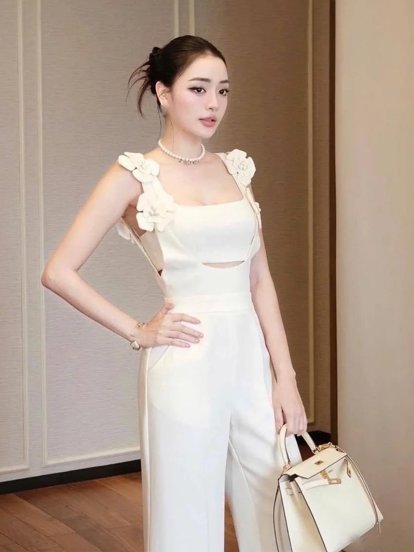 

Женский летний комбинезон Ele Unique с 3D-цветочным дизайном, прямые брюки с завышенной талией, хлопковый материал