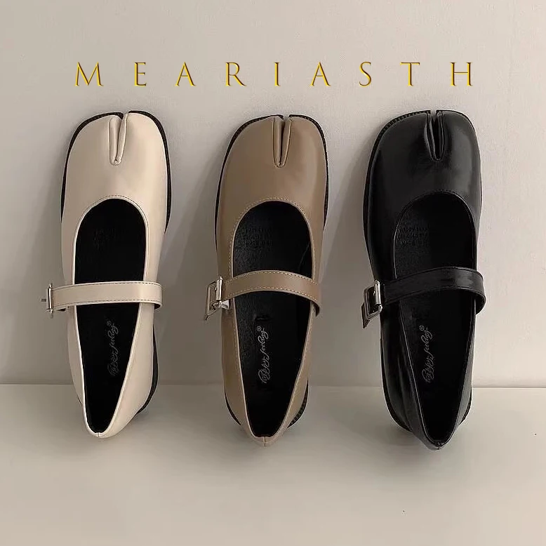 Novedad de estilo japonés, zapatos planos con punta abierta, zapatos planos de cuero de calidad para mujer, zapatos planos mary janes, mocasines tobilleros bele Tabi ninja para mujer