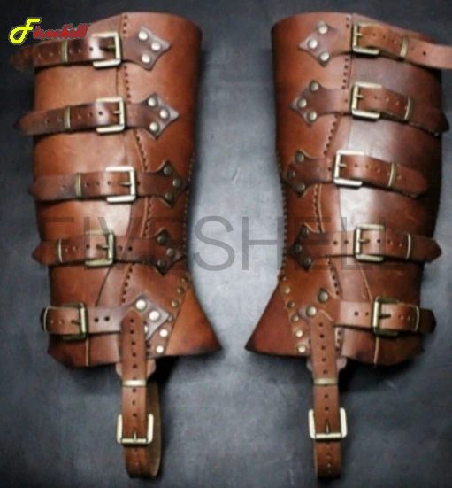 

Halloween Medieval Renaissance Greaves Boots Shoes Cover Leather Leg Armor Larp Warrior Knight Costume Strap Puttees