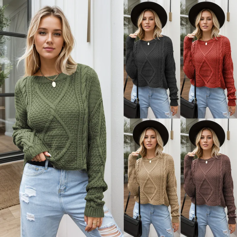 2024Autumn and Winter New Women's Twist Twisted Rope Knitwear Loose Thick Needle Pullover Sweater plus Size