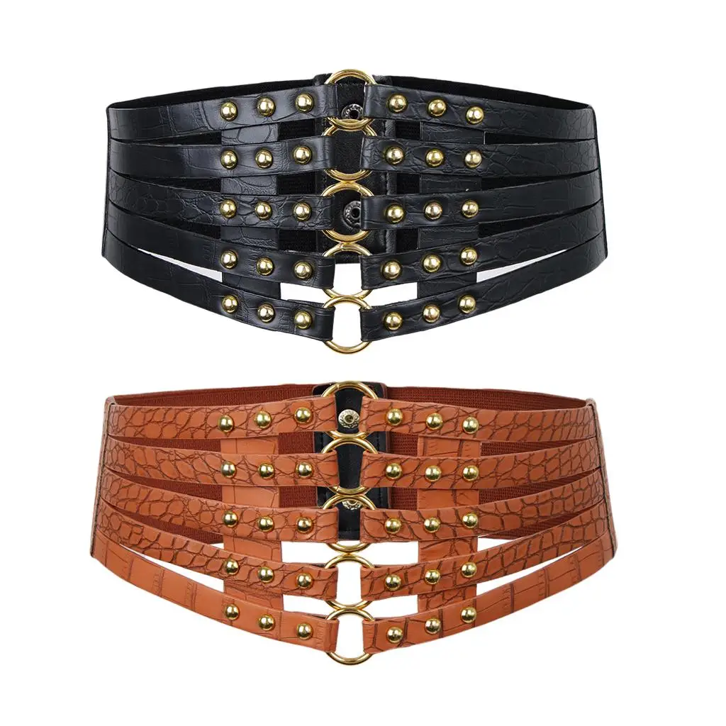 

Fashion Womens Waist Corset Lady Shirt Blouse Waistband Punk Rivet Wide Belt