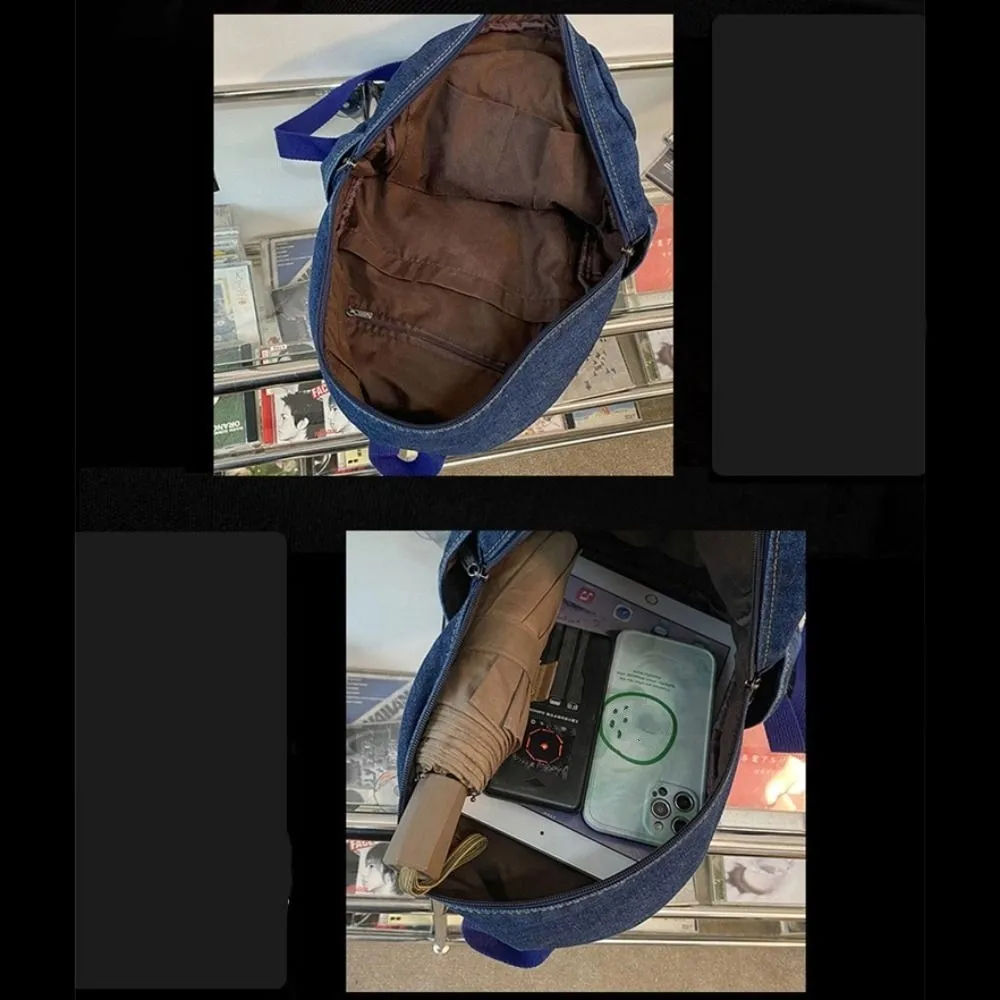 Y2K 데님 백팩 일본 스타일 대용량 빈티지 핸드백 스트리트 스타일 솔리드 컬러 솔리드 크로스바디 백 학생용