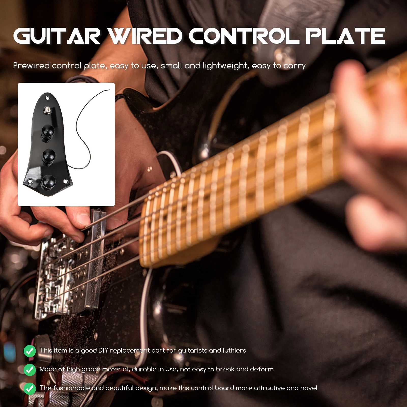 

1 Set Prewired Electric Bass Control Plate Guitar Parts Loaded Circuit Board Metal Knobs Lightweight Durable Guitar Accessories