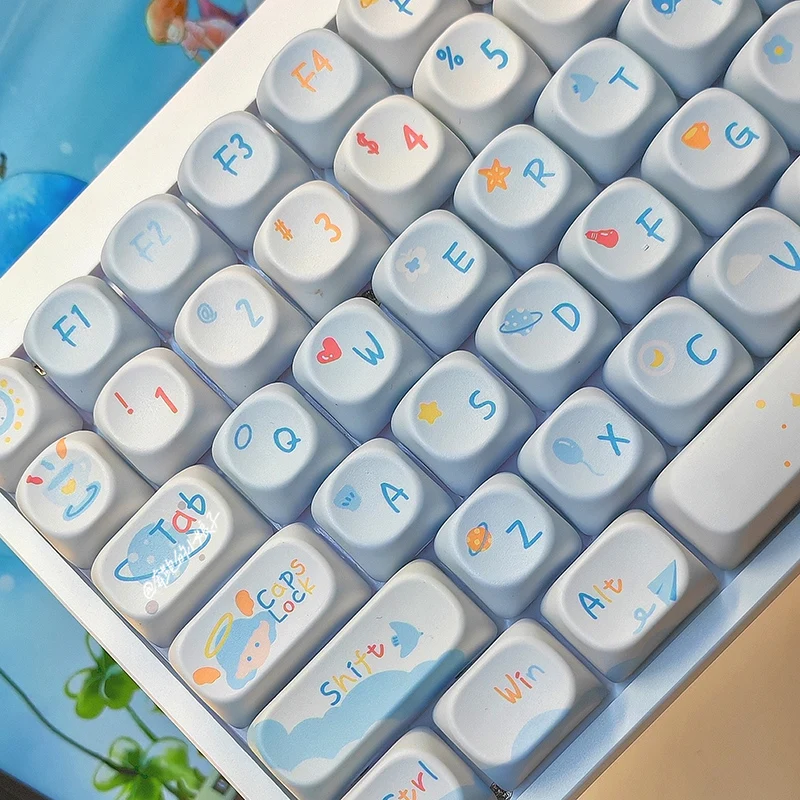 XVX Cartoon Keycaps OQO Profile Cute Keycaps for Mechanical Keyboard PBT Blue White Keycaps